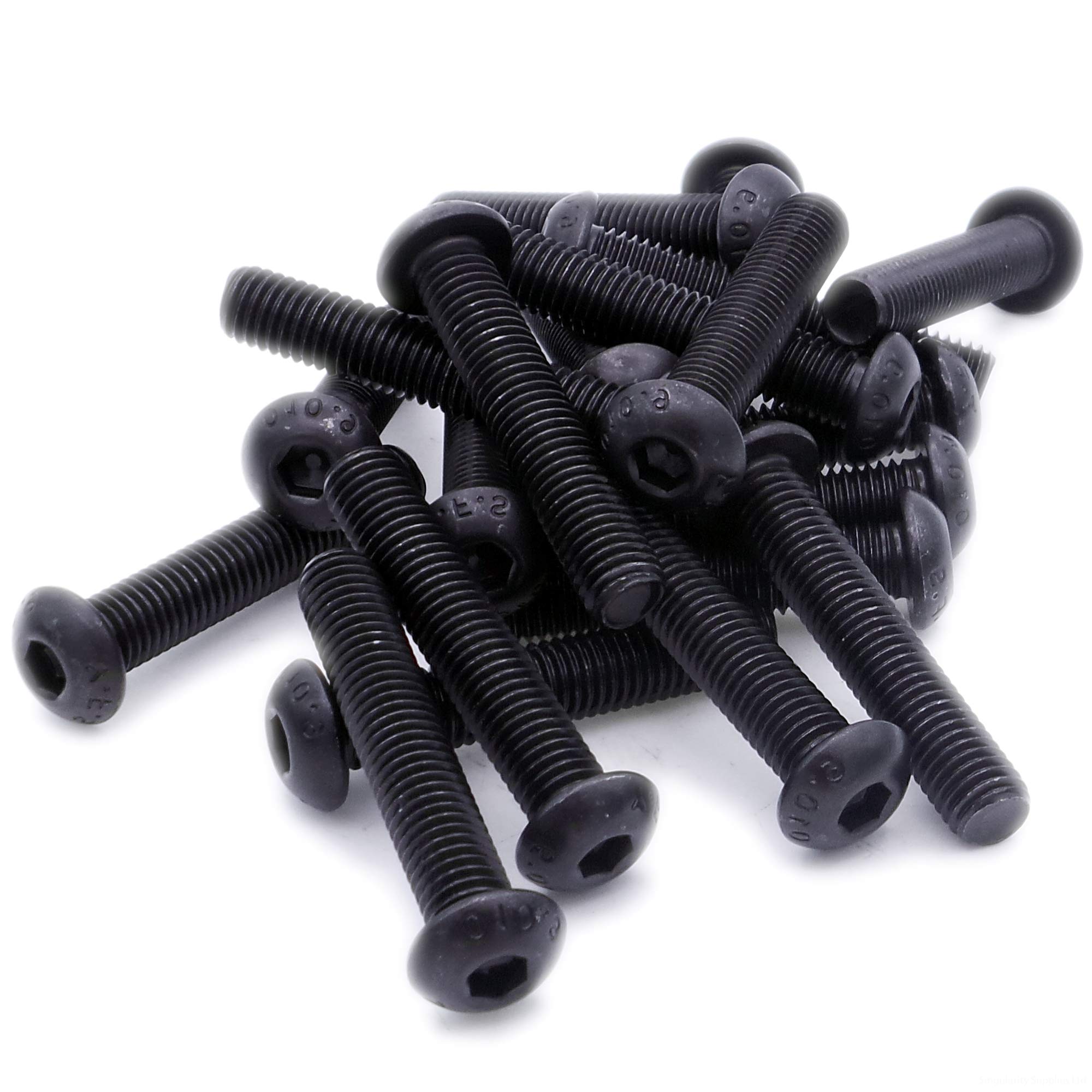 M4 (4mm x 20mm) Hex Socket Button Machine Screw (Bolt) - Black Steel (Pack of 20)