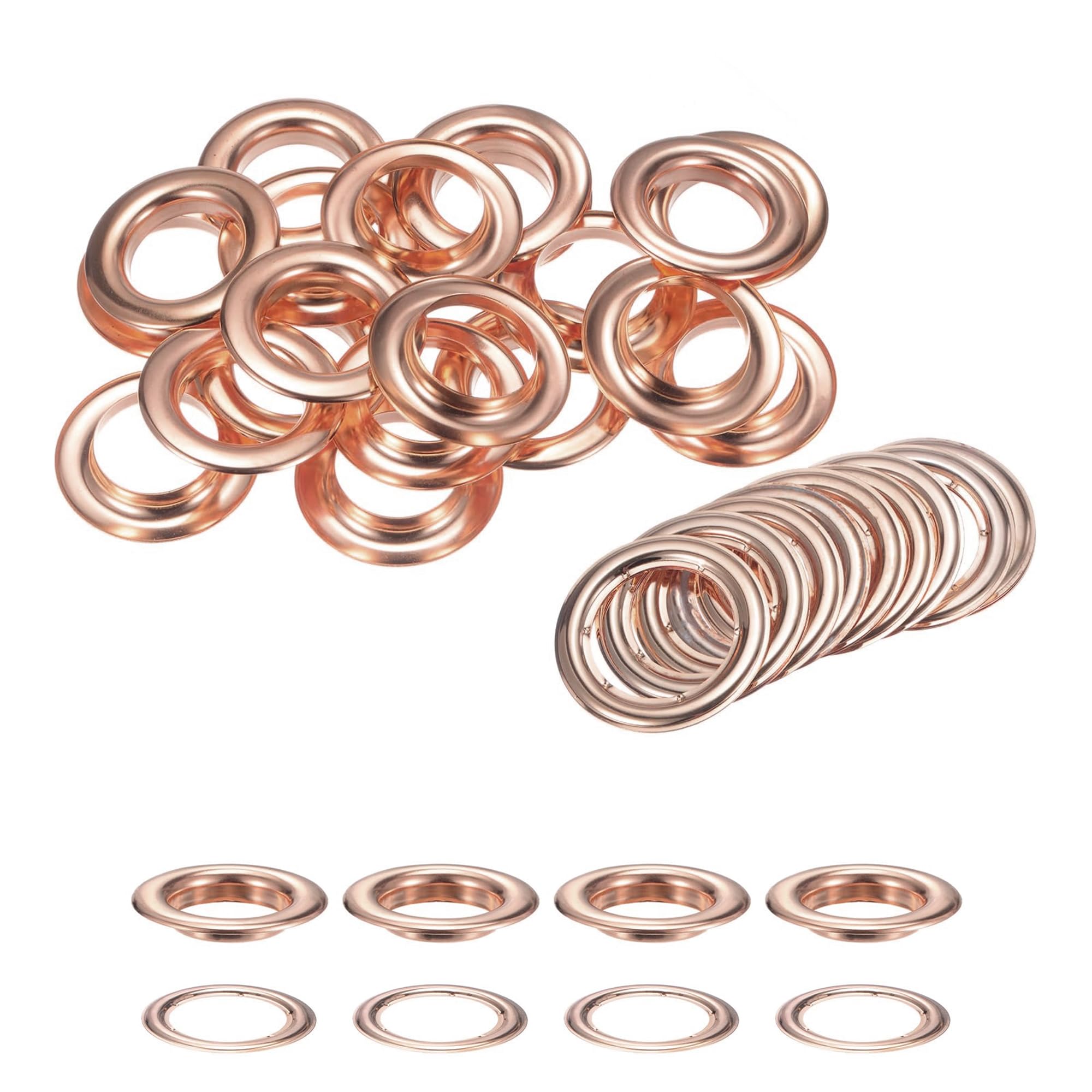 Trimming Shop 30mm Eyelets Rings with Washers, Grommet Eyelets for Tarpaulin, Leather Craft, Repair, Round Curtain Eyelet Rings for DIY, Canvas Holding, Vinyl Banners, Rose Gold, 25pcs