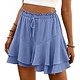 Lepunuo Flowy Shorts for Women Boho Ruffle Tiered Butterfly Skorts High Waist Mini Skirts Casual Shorts