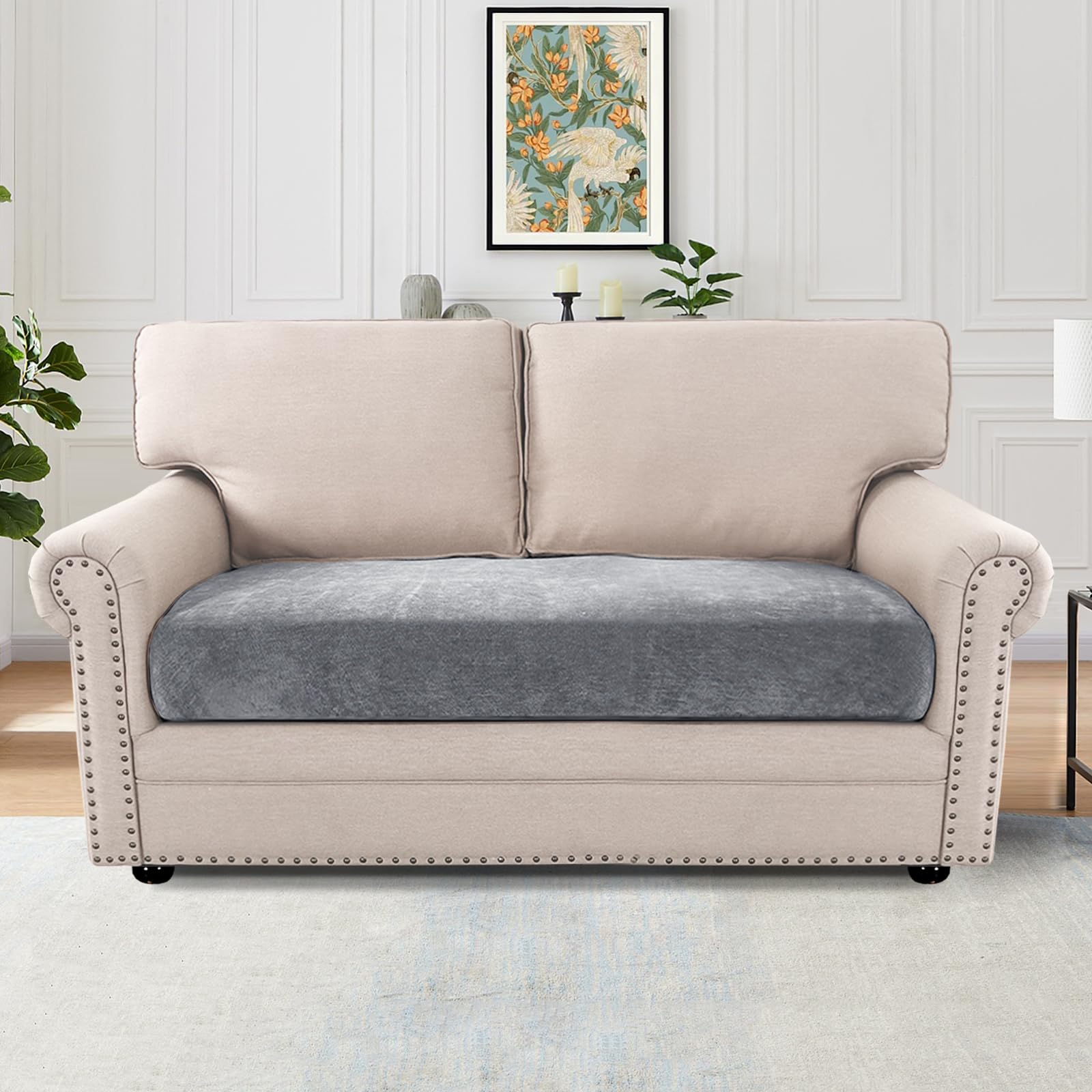 Photo 1 of H.VERSAILTEX Chenille Sofa Covers for 2 Cushion Couch Stretch Cushion Cover Thick Soft Sofa Slipcovers All Seasons Universal Sofa Covers Washable(2 Seater Loveseat Cushion Cover,Grey)