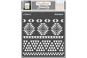 CrafTreat Tribal Stencils for Painting on Wood, Wall, Tile, Canvas, Paper, Fabric and Floor - Aztec Borders - 6x6 Inches - Reusable DIY Art and Craft Stencils - Border Design Stencils