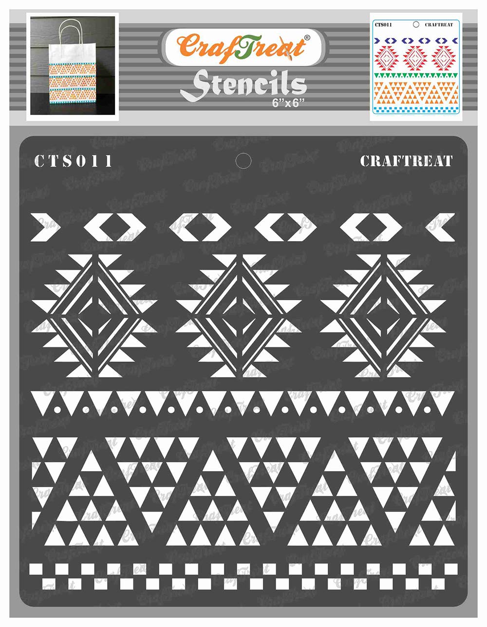 CrafTreat Tribal Stencils for Painting on Wood, Wall, Tile, Canvas, Paper, Fabric and Floor - Aztec Borders - 6x6 Inches - Reusable DIY Art and Craft Stencils - Border Design Stencils,