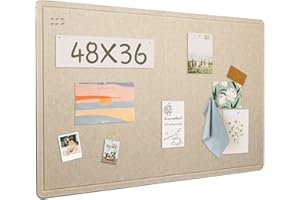 LIGHTOMORROW Large Bulletin Board - 48 x 36 Inches, Decorative Felt Pin Board for Wall - 4' x 3' Foldable Photo Display Board with Self-Adhesive Tape, Includes 20 Push Pins - Beige Brown