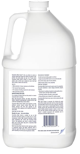 CONCROBIUM MOLD CONTROL, 1 GALLON REFILL, ELIMINATES AND PREVENTS MOLD, EPA REGISTERED, BLEACH FREE, ODORLESS, VOC FREE, FOR INDOOR AND OUTDOOR SURFACES