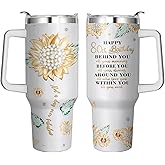 BOOWEATS 80th Birthday Cups with Handle & Straw, 40 Oz Stainless Steel 80 Th Birthday Mug Mothers Day Gifts for 80 Year Old Women, 80th Birthday Gifts for Women, 80 Year Old Birthday Gift for Woman
