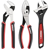 ARROW 3-Piece Pliers and Wrench Set | 8" Slip Joint, Groove Joint Pliers, Adjustable Wrench, Ergonomic Grip, Anti-Slip Handle, Basic Repairs, Home Use
