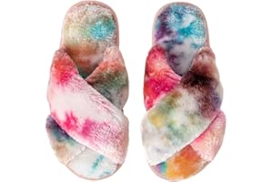 Csfry Women's Cross Band Fuzzy Slippers Fluffy Open Toe House Slippers