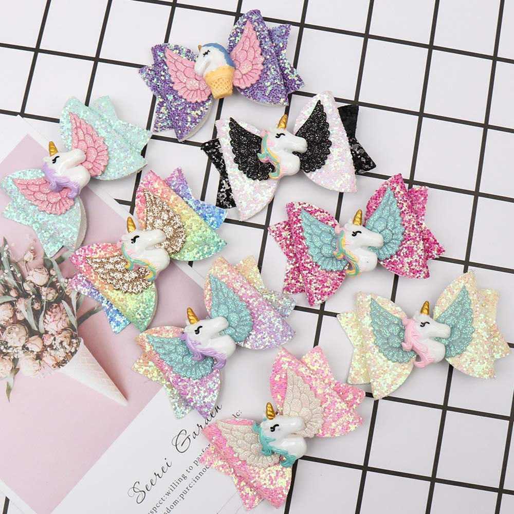 8pcs Unicorn Hair Bows for Girls 3 Inch Girls Hair Bows Glitter Grosgrain Ribbon with Alligator Clips Hair Accessories for Toddler Girls : Beauty