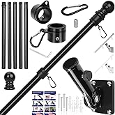 Flag Pole Kit, 6 FT Flag Pole for Outside House, with Heavy Duty Holder Bracket, Aluminum Alloy Tangle Free Rings, Thickened Stainless Steel Flagpoles for Residential, Outdoor or Porch, 1 Inch Black
