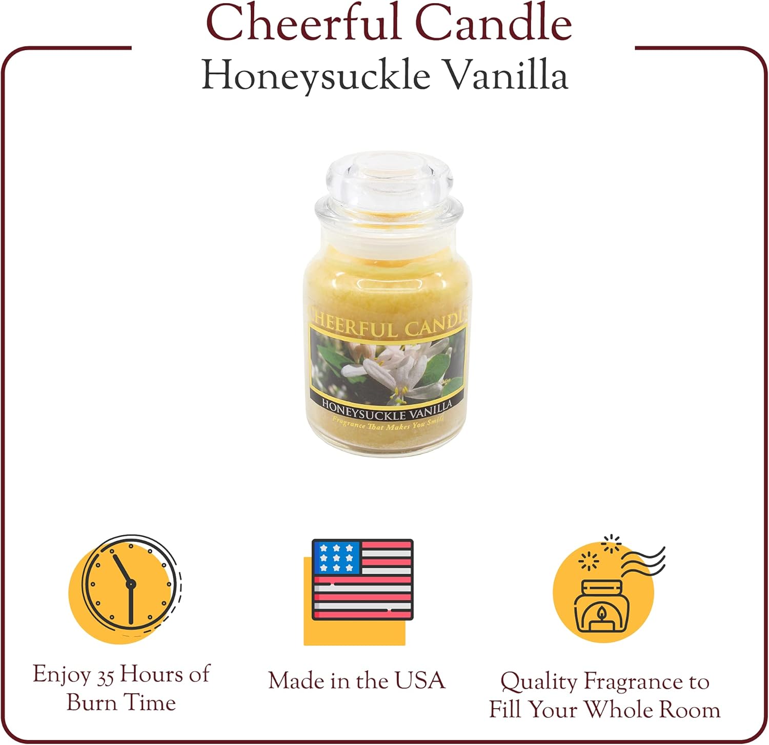 A Cheerful Giver - Honeysuckle Vanilla Scented Glass Jar Candle (6 oz) with Lid & True to Life Fragrance Made in USA: Home & Kitchen