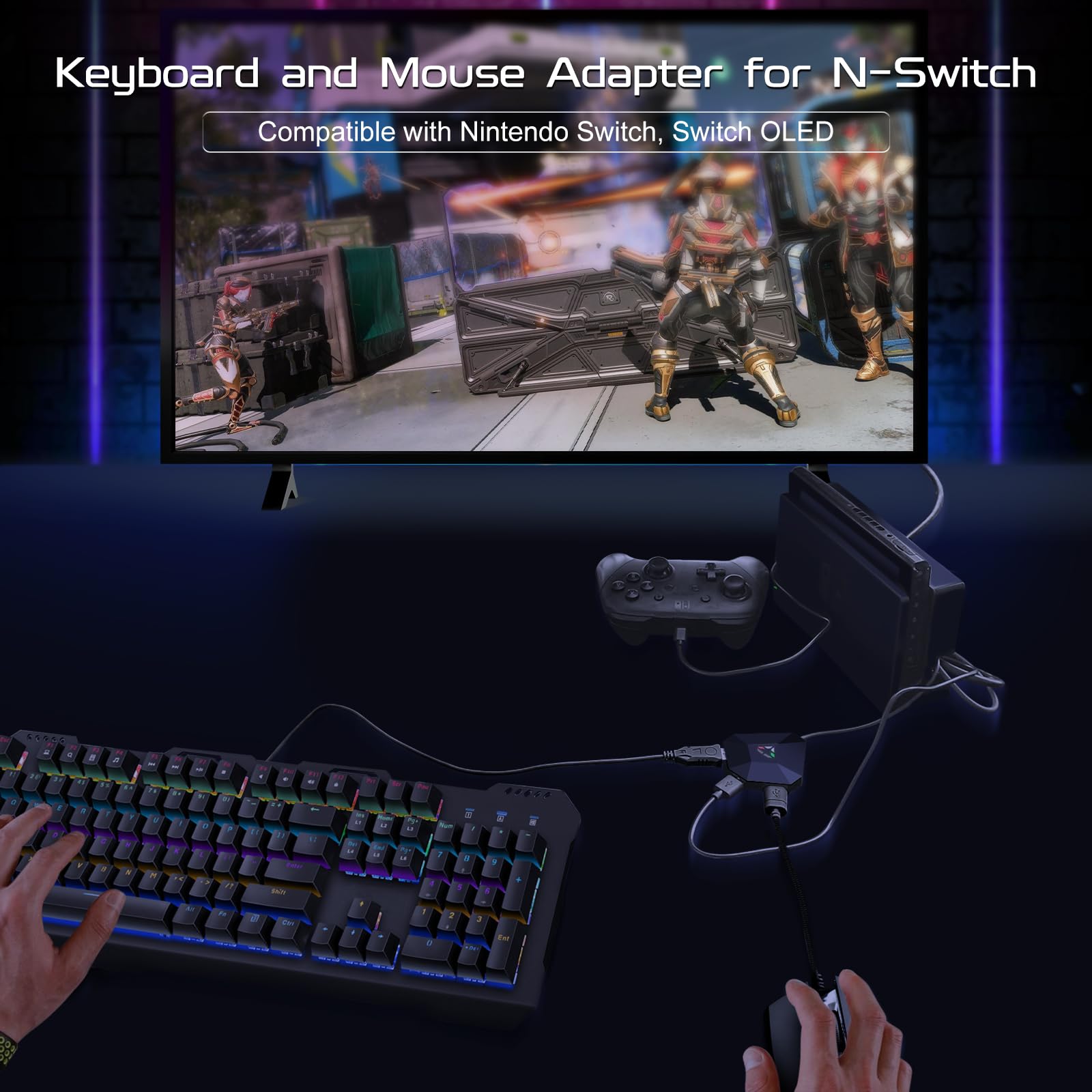 Joso Keyboard and Mouse Adapter for Nintendo Switch - 1st Gen & OLED, Switch Keyboard Adapter for Playing FPS, RTS, Apex, Plug and Play Mice Converter Compatible with Xbox One/PS4, Custom Key Mapping