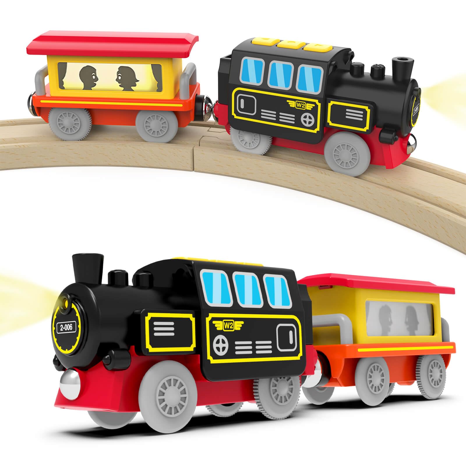 DxxD Battery Operated Train for Wooden Track, Motorized Car Toy for Toddlers 3+ Years Old, Electric Train with Sound and Light, Kids Boys Girls Christmas Birthday Gift, Compatible with Thomas, Brio