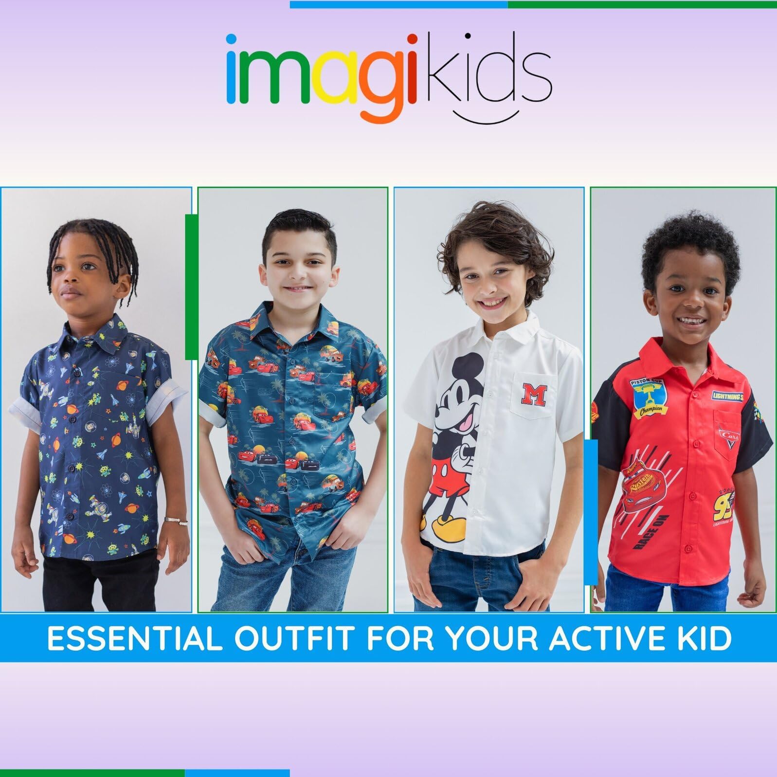 Disney Toy Story Mickey Mouse Cars Nightmare Before Christmas Button Down Shirt Toddler to Big Kid