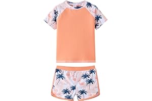 UMELOK Girls Rash Guard Swimsuit 2-Pieces Short Sleeve Bathing Suit Rashguard Summer Beach Swimwear Sets