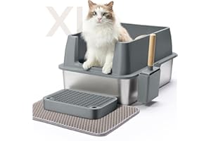 Aupures Stainless Steel Litter Box with Lid,XL Metal Cat Litter Box,High Sided Litter Box,Extra Large Cat Litter Box Stainless Steel Lasts Longer with Anti-Leakage,Easy Cleaning (Darkgray)