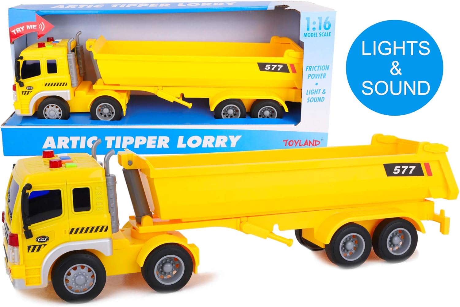 Toyland® 30cm Lorry With Light & Sound - Boys Construction Toy Vehicles (Yellow Arctic Tipper Lorry), 42cm (L) x 19cm (W) x 12cm (H)