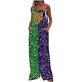 Womens Mardi Gras Jumpsuits Holiday Graphic Sleeveless Casual Loose Fit Romper Pants Vacation Rompers Trendy Outfits