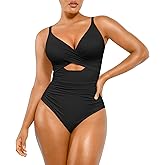 SHAPELLX Tummy Control Swimsuits Women V Neck One Piece Bathing Suit Ruched Push Up Slimming Swimwear Built-in Bra