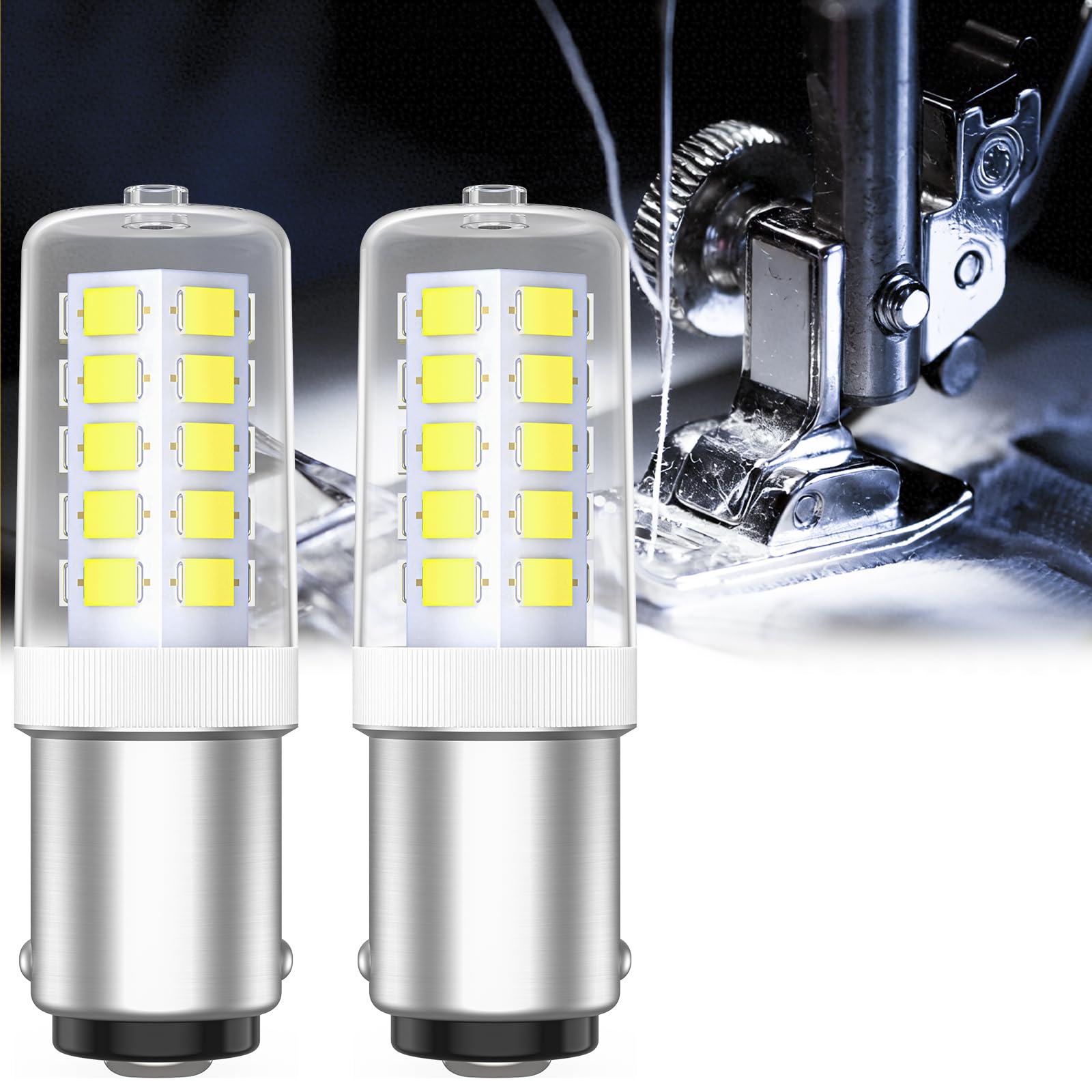 Noobibaba Sewing Machine Bulb Bayonet, Small SBC Pygmy LED, 220-240V Cool White 6000K, BA15D 4W Double Contact Base, 35W Halogen Bulb Replacement, 2 Count Non-Dimmable