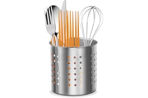 ASIKA Utensil Holder Stainless Steel,Cooking Utensil Holder 5 x 5.3 Inches, Kitchen Utensil Drying Cylinder with Drain Holes，Cookware Cutlery Holder for Kitchen/Home/Office(Utensils not included)