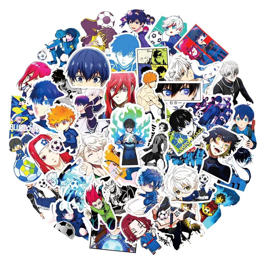 50 Pcs Blue Lock Stickers for Laptop,Bumper,Skateboard,Water Bottles,Computer,Phone,Anime Sticker Pack for Kids/Teen