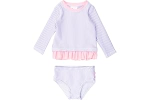 RuffleButts Baby/Toddler Girls Seersucker Long Sleeve Rash Guard Bikini