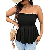SOLY HUX Women's Plus Size Peplum Tube Top Summer Strapless Flowy Cute Vacation Tops