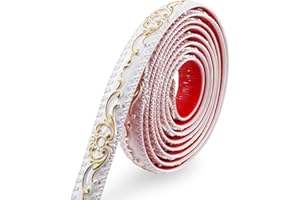 Yuzzy Self-Adhesive Flexible Molding Trim Wall Trim, 16.4 Feet x 1.4 inch Peel and Stick Crown Molding Ceiling Molding Mirror Frame Trim(White+Golden)