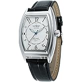 MASTOP Rectangle Watch Automatic Mechanical Waterproof Watch Black Leather with Stainless Steel Watches for Men