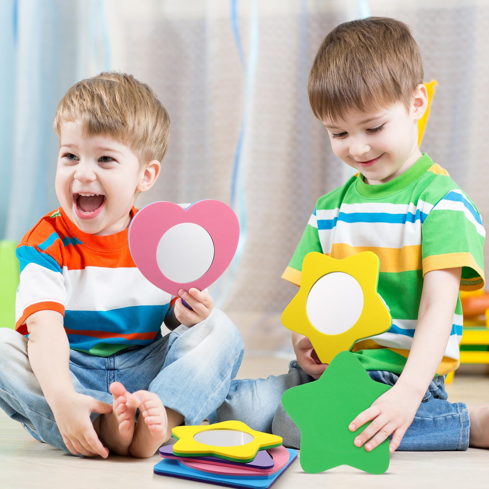 6 Pcs Baby Bath Mirror for Kids Foam Toys Toddler Stick on Wall Stick Removable Bathtub Mirror for Learning Cause Effect Reasoning Cognitive Skills Shower Play