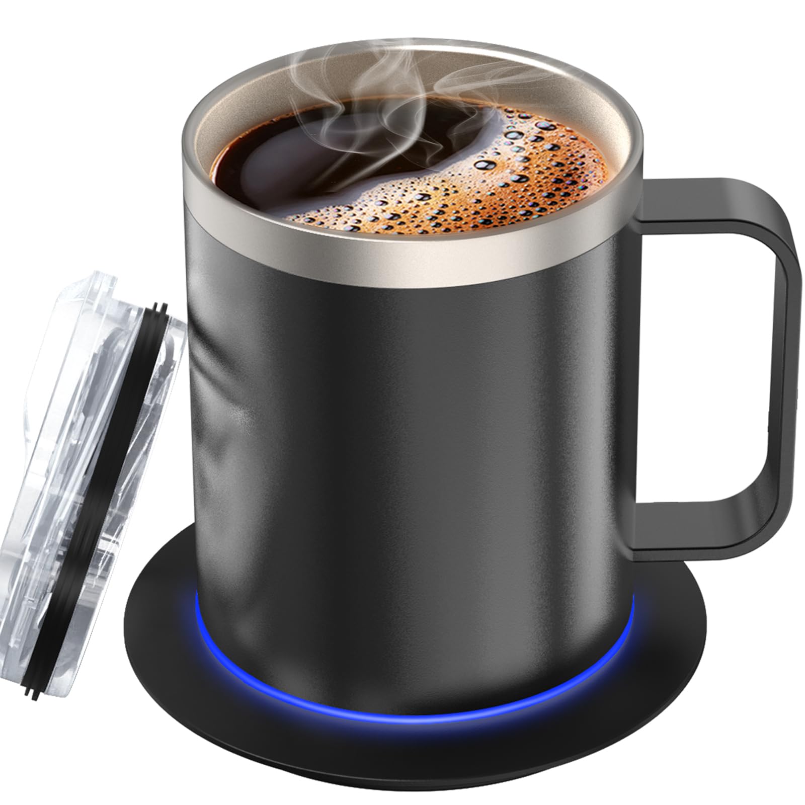 Self Heating Coffee Mug,12oz Heated Cup with 10Hrs Auto Shut Off,131℉ Beverage Coffee Cup Warmer with Mug Set for Desk Home & Office (Black)