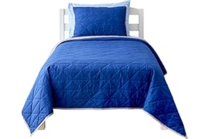 Saturday Park Reversible Solid Navy Full/Queen Quilt - 100% Cotton Blanket - Soft Down Alternative Bedding - OEKO-TEX certified