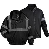 DPSAFETY 3 in 1 Safety jacket,Reflective high Visibility Hooded jacket,Hi Vis Bomber Jacket shell and fleece lining,Waterproof,ANSI Class 3 Black,Small