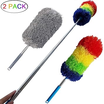Tonmp 2 Pcs Gray Colorful Telescoping Microfiber Duster Extendable 18in To 48in Flexible And Extendable Duster For Cleaning Ceiling