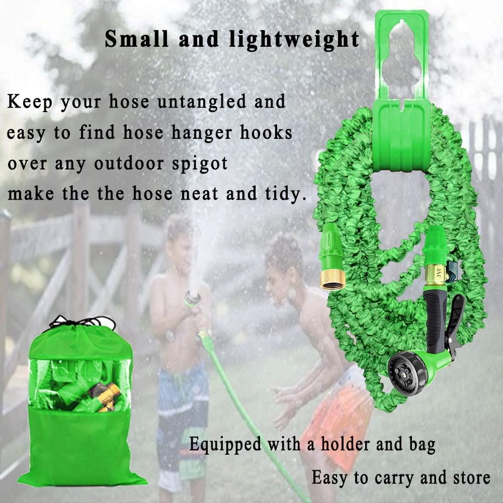 Liwiner Expandable Garden Hose Pipe - Lightweight, Durable& Felxible -Bonus 8 Function Spray Gun/Hose Hanger/Storage Bag/Brass Fittings, Best Choice for Watering and Washing (100FT-Green) : Garden & Outdoor