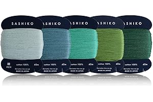 DARUMA Sashiko Thread 100% Cotton Card Type (43.7 yd) x 5 Colors with English Manual, Sewing & Embroidery Value Set (Thin, Komorebi)