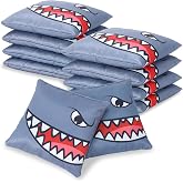 Jenaai 8 Set 16 oz Professional Cornhole Bags 5.9 x 5.9 Dual Sided Shark Corn Hole Bags Regulation Size Cornhole Bean Bag Summer Outdoor Tossing Game for Pool Party Beach Backyard BBQ