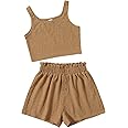 SHENHE Girl's Two Piece Outfits Sleeveless Button Front Crop Tank Top and Shorts Set