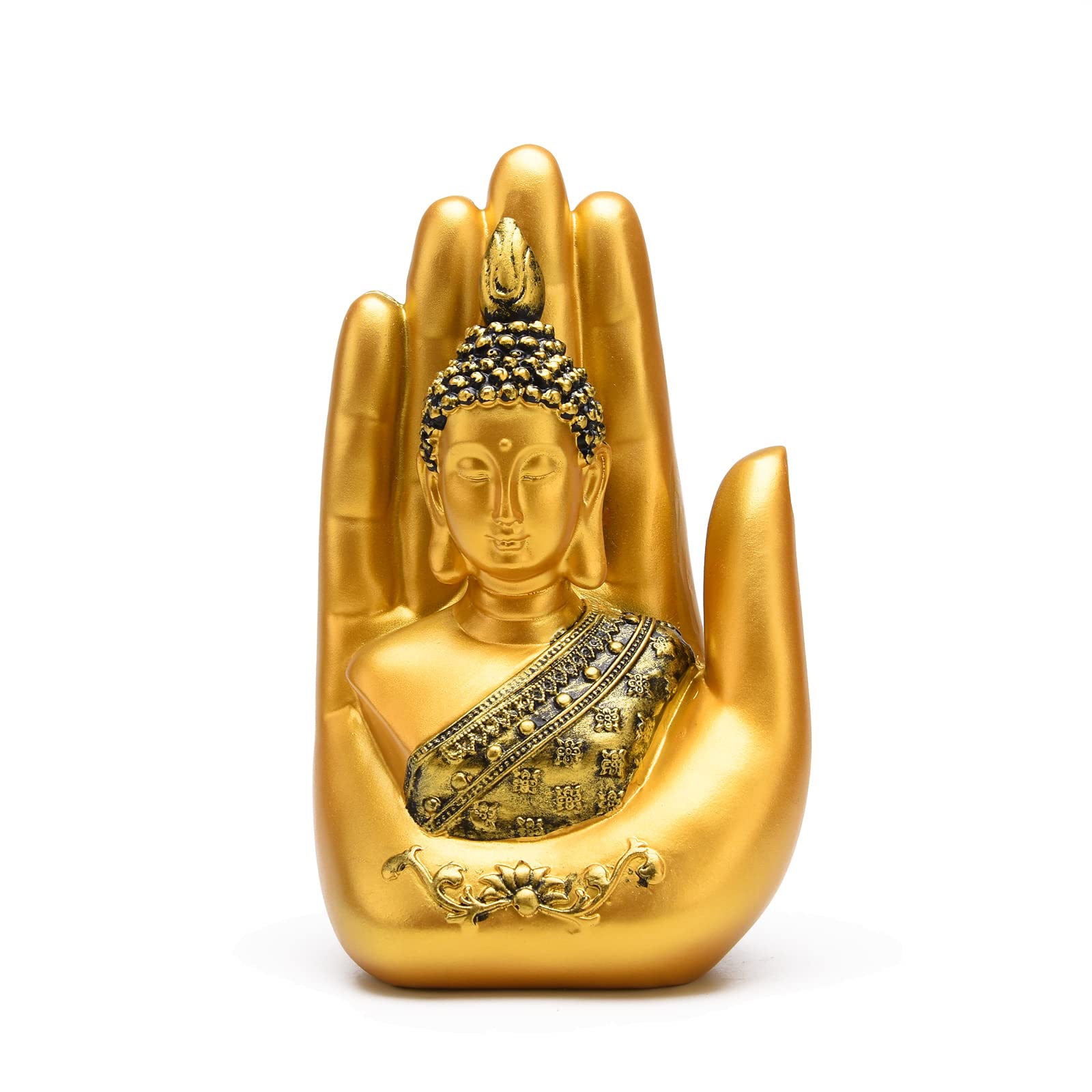 STCREE Resin Buddha Sitting in Hand Statue Meditating Thai Buddha Figurine Gold Ornament for Home Office Desktop Decoration TQGJST104