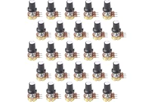 AITIAO 25Sets B100K ohm Potentiometer Kit Single Linear Knurled Shaft Rotary Taper Potentiometer B100K Single-Joint Variable Resistors 15mm Shaft 3Pin 100K Ohm Potentiometer with Nuts,Washers and Knob