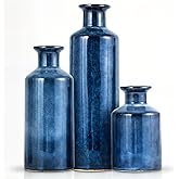 Mowtanco Blue Ceramic Vase Set of 3 Small Vases, Modern Farmhouse for Home Decor Bottles, Rustic Terracotta Vase Decorative Vases for Table,Fireplaces Decor, Bookshelf, Living Room