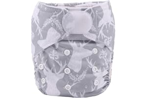 SIGZAGOR Baby Pocket Cloth Diaper Nappy Hook and Loop (Grey Deers)