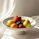 Dendrovia 11.81" Pedestal Fruit Bowl, Concrete Large Decorative Fruit Bowls, Modern Fruit Bowl For Kitchen Counter, Footed Entryway Bowl For Keys, Cream White Decorative Entryway Table Bowl-Beige
