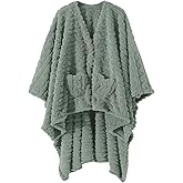 Wearable Blanket Sherpa Fleece Shawl Blanket with Pockets Blanket Poncho Cape for Adults, Cozy Shawl TV Throw Blankets
