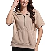 Mars Guard Short Sleeve Hoodies for Women Half Zip Summer Oversized Sweatshirt Fashion Pullover Casual Tops with Pockets