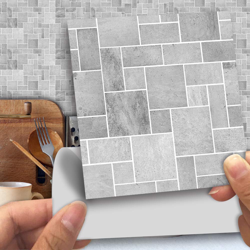 Alwayspon Wall Tile Transfers Sticker for Home Decor, Peel & Stick self-Adhesive splashback, Tile Decals for Living Room Kitchen Bathroom Wall Decor, 25 Pieces Grey Stone Tile Sticker