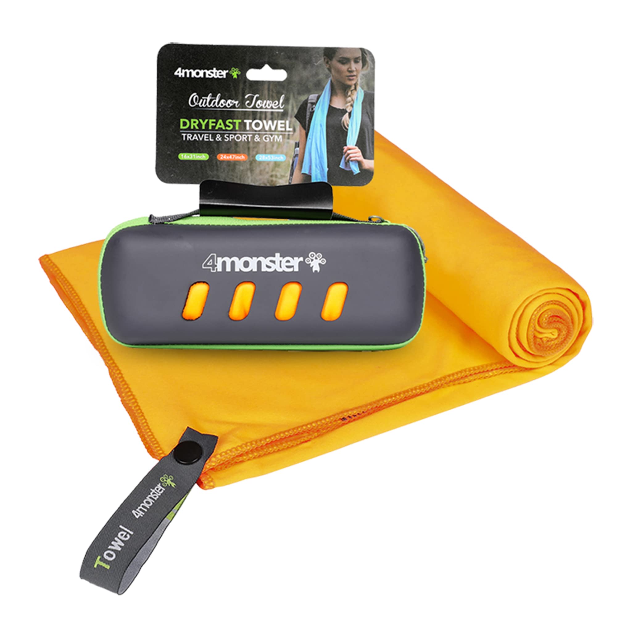 4Monster Microfiber Travel Towel with Carry Case, Super Absorbent, Quick Dry, Great for Gym, Beach, Swimming, Backpacking and More — image 1