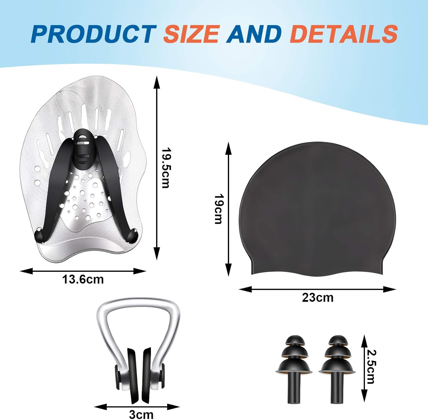 Skylety Swimming Hand Paddles, Swim Training Paddles with Adjustable Straps Contour Hand Paddles with Black Swim Cap, Swim Earplugs and Swimming Nose Clip for Adults and Kids : Sports & Outdoors