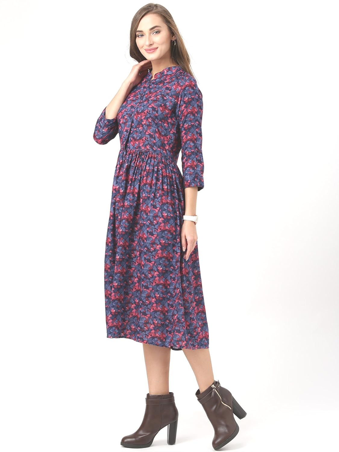 marie claire women blue floral print fit & flare dress (mc59)