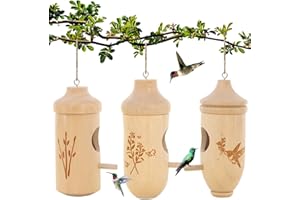 OROGHT Hummingbird House - Natural Wooden Hummingbird Houses for Outside Hanging, Gardening Gifts for Women, Bird Lovers 3 Packs